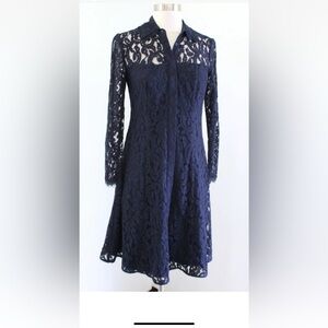 Nanette Nanette Lepore Button Up Lace Shirt Dress Size 10 Navy